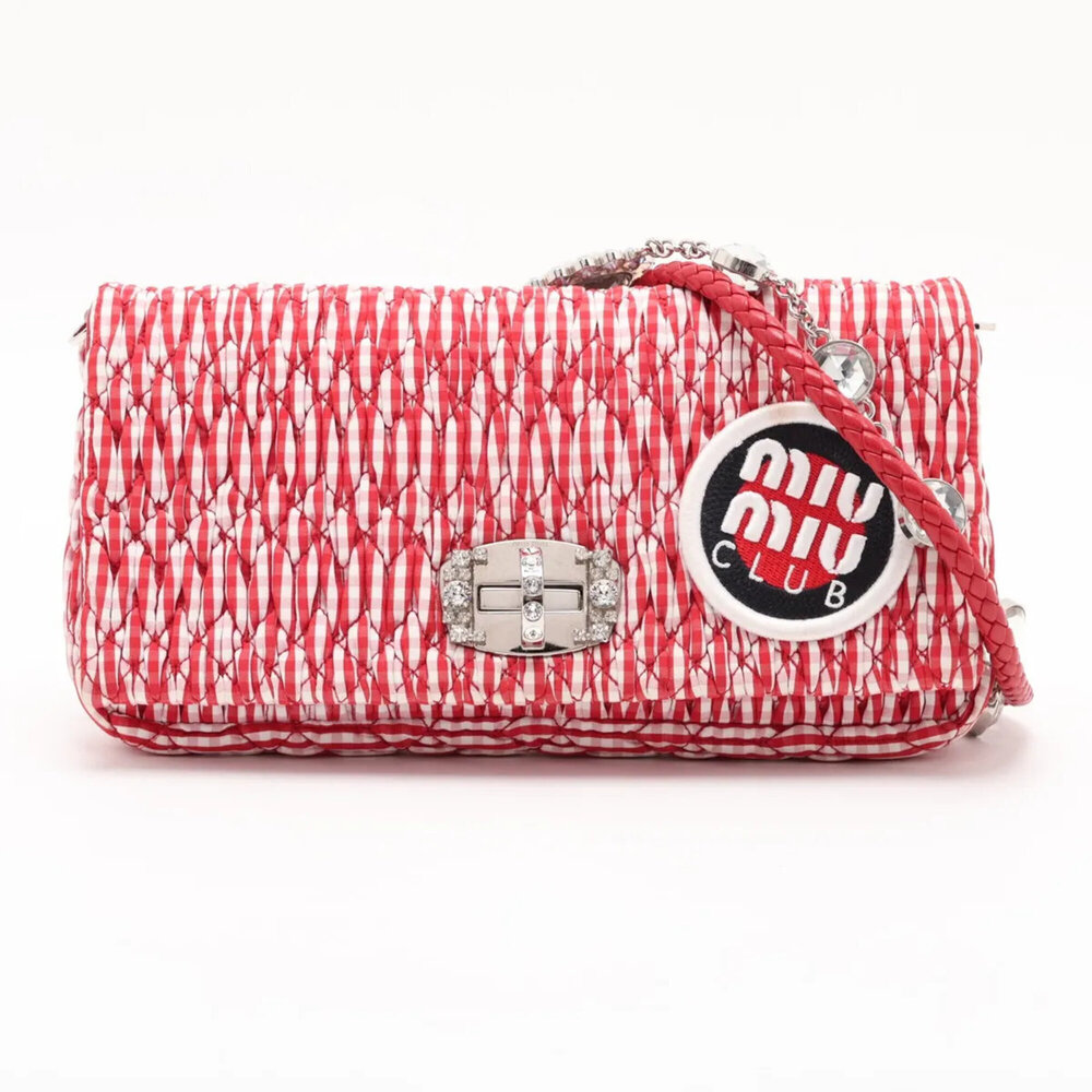 Miu Miu Miu CLUB Matelassé Nappa Crystal Leather Shoulder Bag Tote for Women